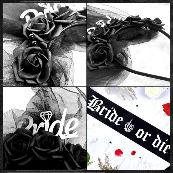 Gothic Rose Flower Headband Bride or Die Bachelorette Party Supplies main image 7